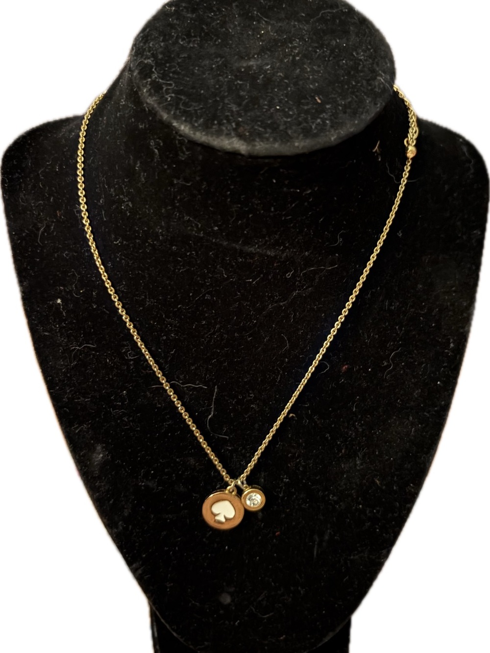 Kate Spade Gold-Tone Pendant Necklace with white spade and Crystal Charm